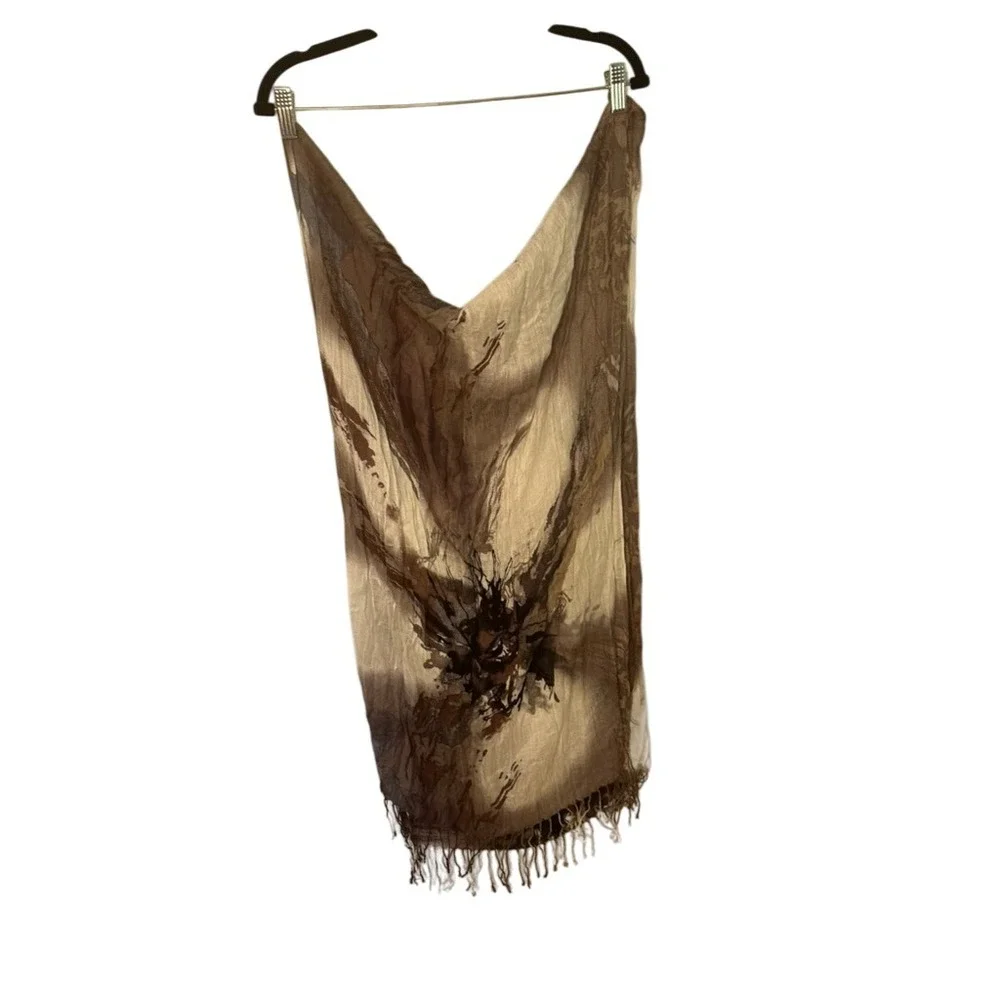 Brown‎ Beige Abstract Print Fringe Scarf Women's Fashion Accessory Shawl
